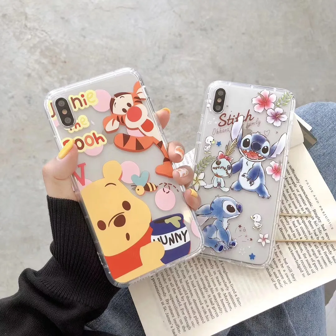 

Cartoon Winnie Stitch Case For Samsung S10 S9 Plus Note 9 Cute Cinnamoroll pikachue Cover for iPhone X XS Max XR 8 7 6 Coque