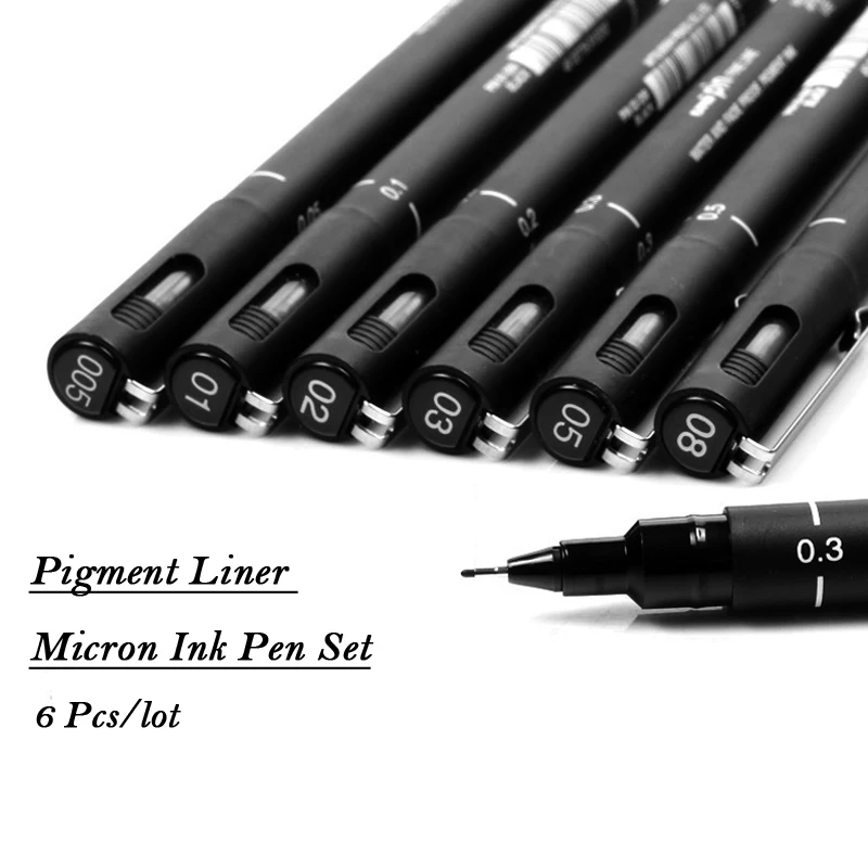 6 шт./лот подводка пигмент микрон гелевая ручка Fineliner ультратонкий художественный