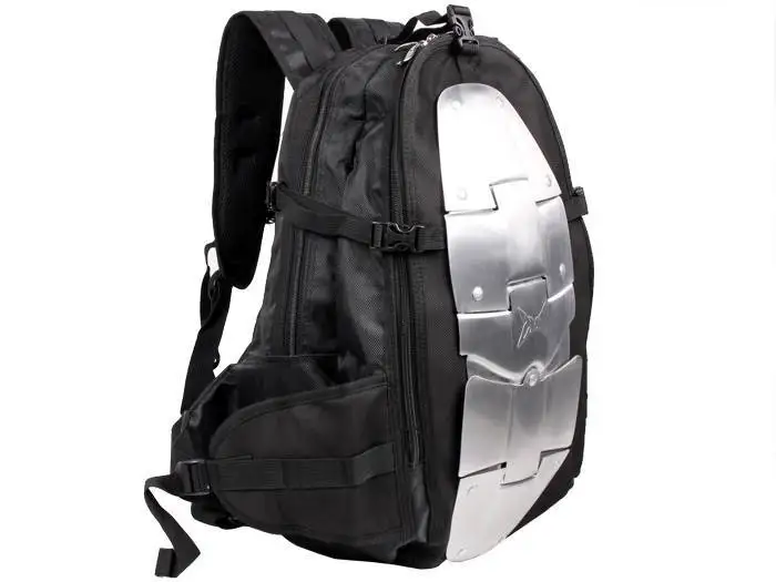 Black Motorcycle Aluminum Armor Riding Street Dual Sport Bike Backpack