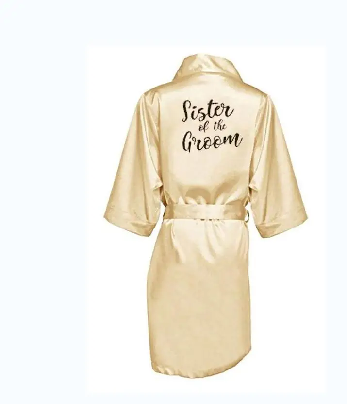 champagne gold robe bride satin kimono robe women wedding sister of the bride printing bridesmaid bridal party robes