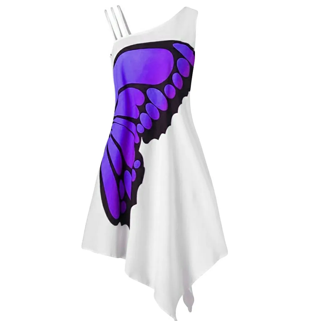 

Sleeveless dress women summer Loose Irregularity Mini Dress Butterfly Print summer dressesvestido elbise robe sukienka43#G6