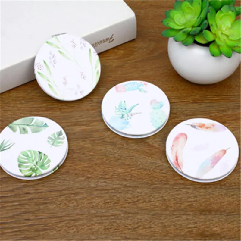 

HUAMIANLI Botical Print Make Up Mirror Pu Leather Round Mini Mirror Girls Portable Mirror Double Side Folding Mirror