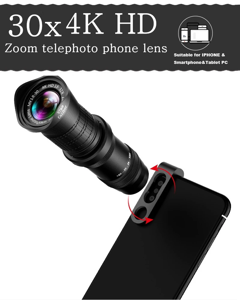 18-30X HD Регулируемый телефото зум-объектив Профессиональный мобильный телефон камера телескоп линзы для huawei iphone xiaomi смартфон