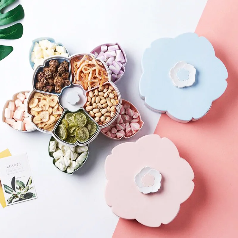 

Artistic Newest Multilayer Petal Candy Fruit Box Nuts Keep Dry Container Living Room Tray Rotating Protect Snack Case Organizer