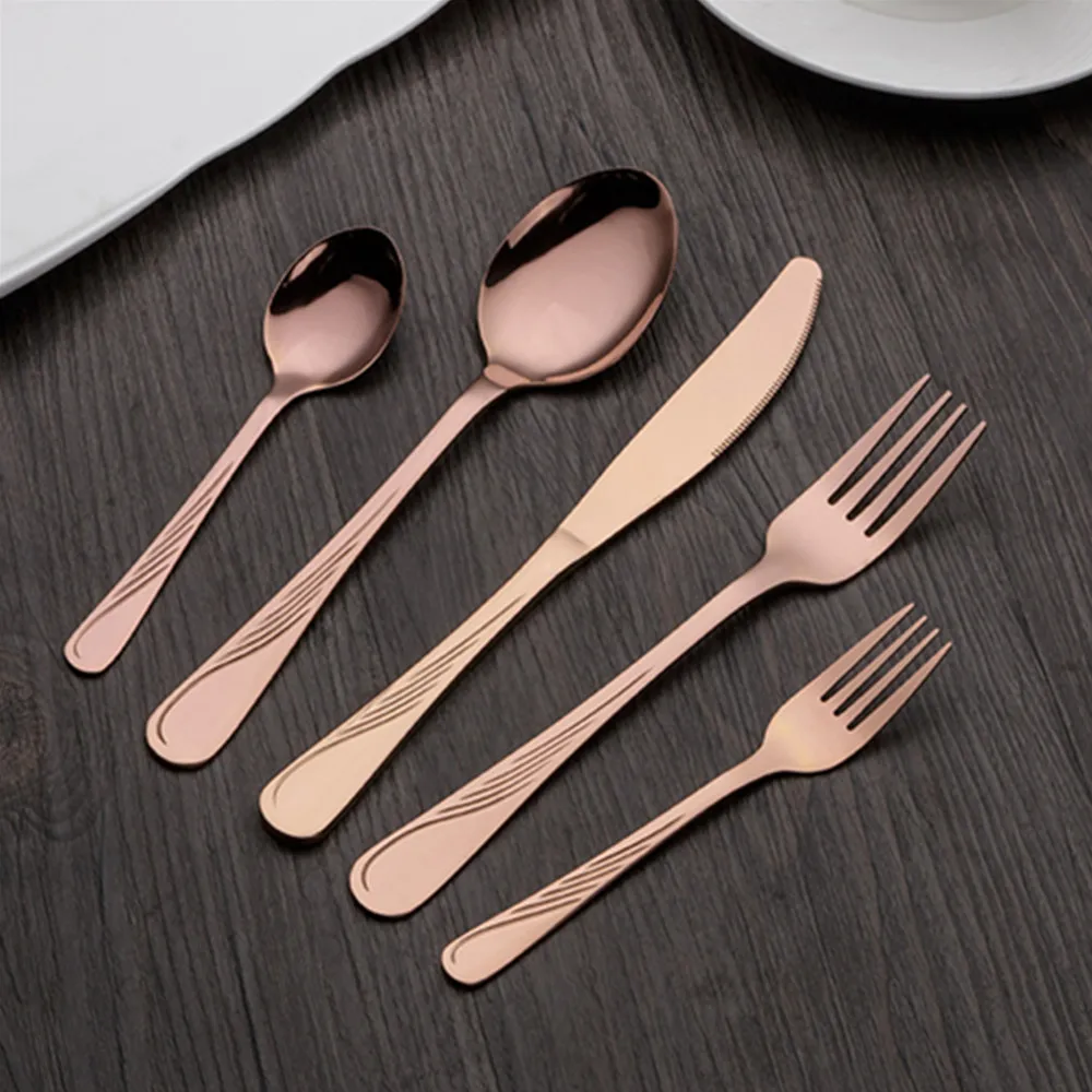 

Stainless Steel Rose Gold Cutlery Set High Quality Flatware Set 18/0 Stainless Steel Forks Knives Spoons for Home Kitchen Party