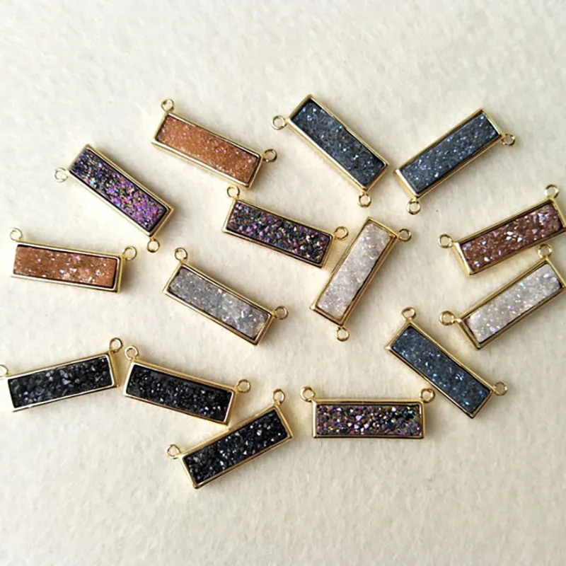 20pcs Gold Plated Slim Rectangle Agate Druzy Bar Geode Pendant