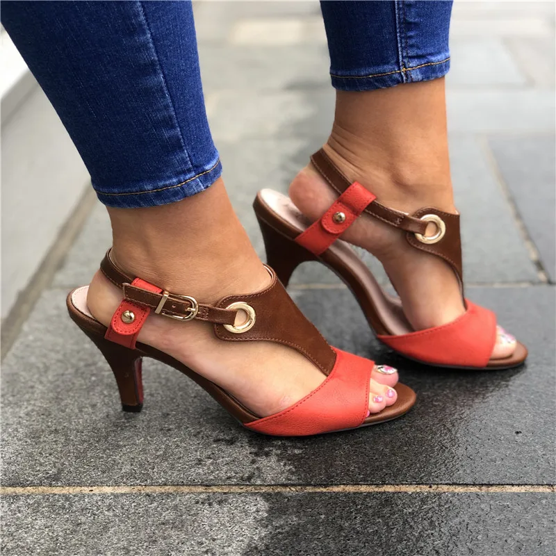 Summer Women Sandals Sexy Peep Toe Cuts Outs Shoes High Heels Buckle Strap Female New Fashion Dress zapatos de mujer