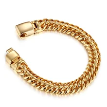 22 см Байкер звено цепи браслет для мужчин золото нержавеющая сталь 12 мм Ширина Снаряженная кубинская звено цепи браслет мужские ювелирные изделия