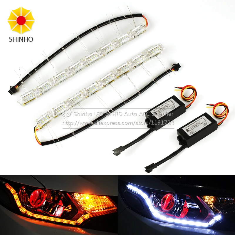 

Car Flexible White/Amber Switchback LED Daytime Running Run Fire light Sequential Strip Dual Color DRL Flow Turn Signal Lights