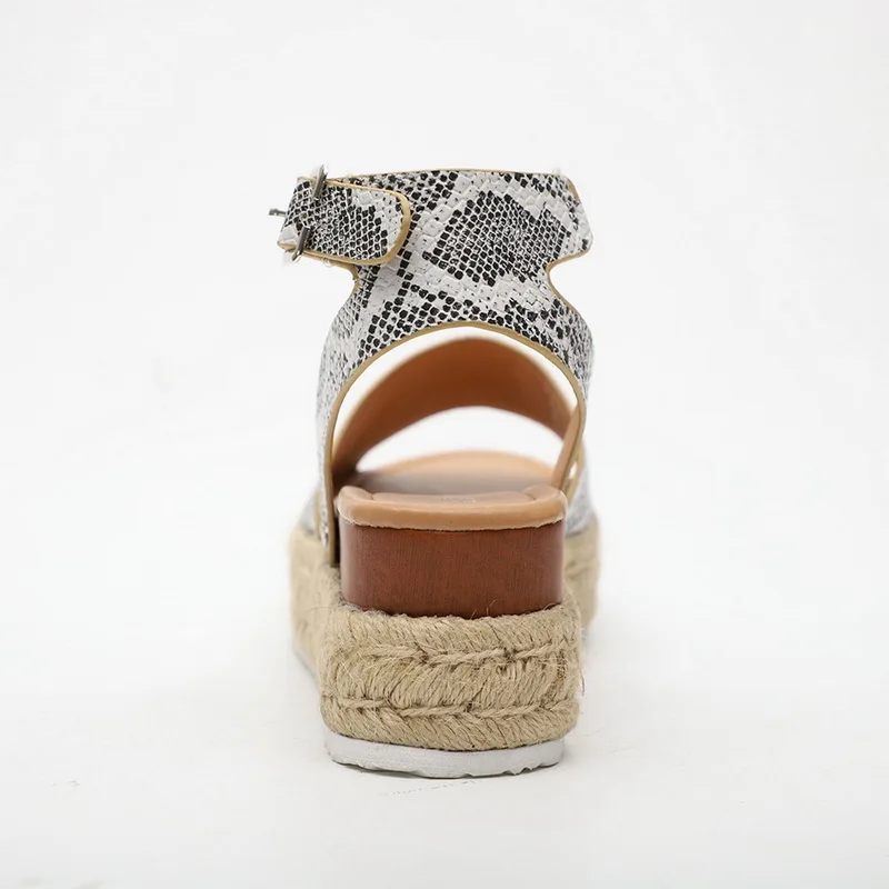 MoneRffi Брендовые женские босоножки обувь модные сандалии-гладиаторы с открытым носком Туфли-лодочки до щиколотки соломы толстая подошва обувь со вставками из кожи, имитирующей фактуру змеиной кожи римские сандалии Chaussures; большие размеры
