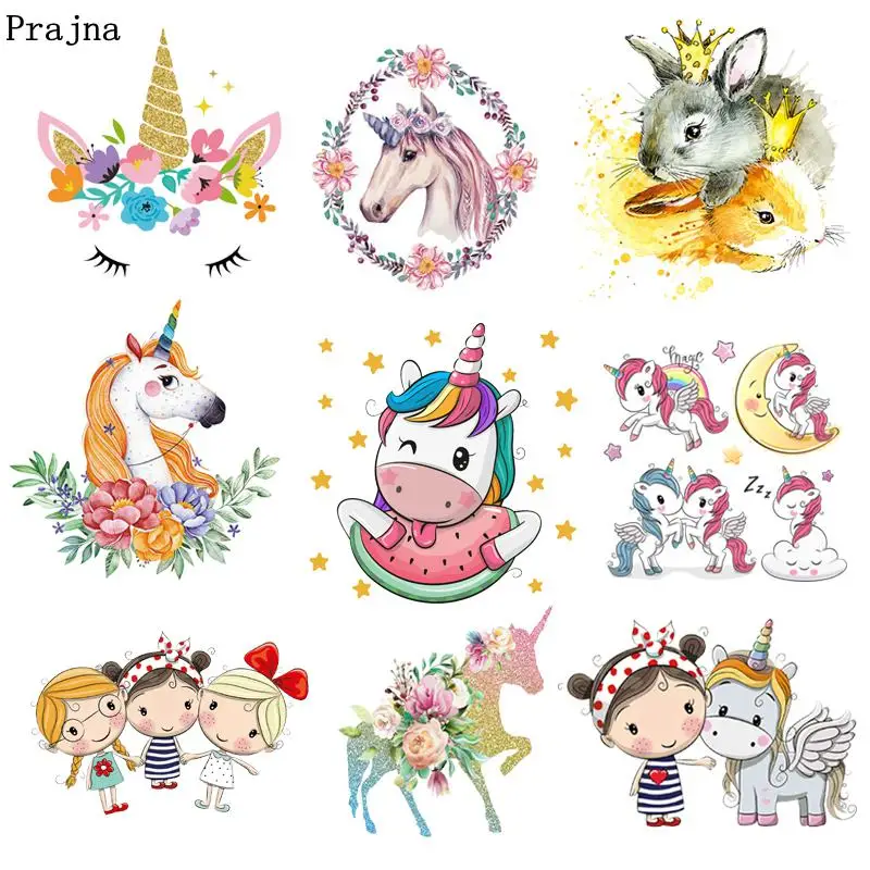 

Prajna Unicorn Patches Unicorn Watermelon Heat Transfer Rabbit Girl Iron On Transfers Stripe On Clothes Cute Clothing Coat DIY