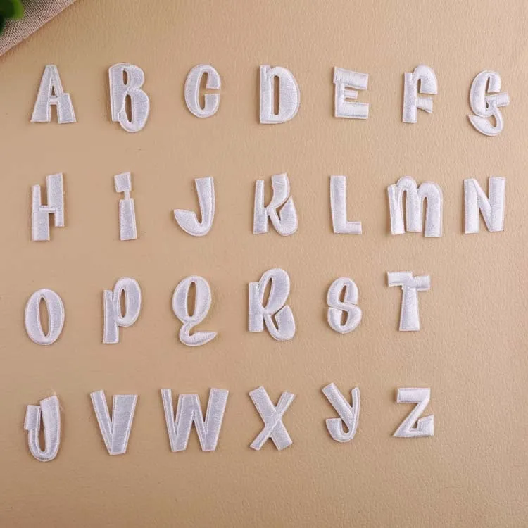 

White Letter Embroidery Patch Heat Transfers Iron On Sew On Patches for DIY T-shirt Clothes Stickers Decorative Appliques 47263