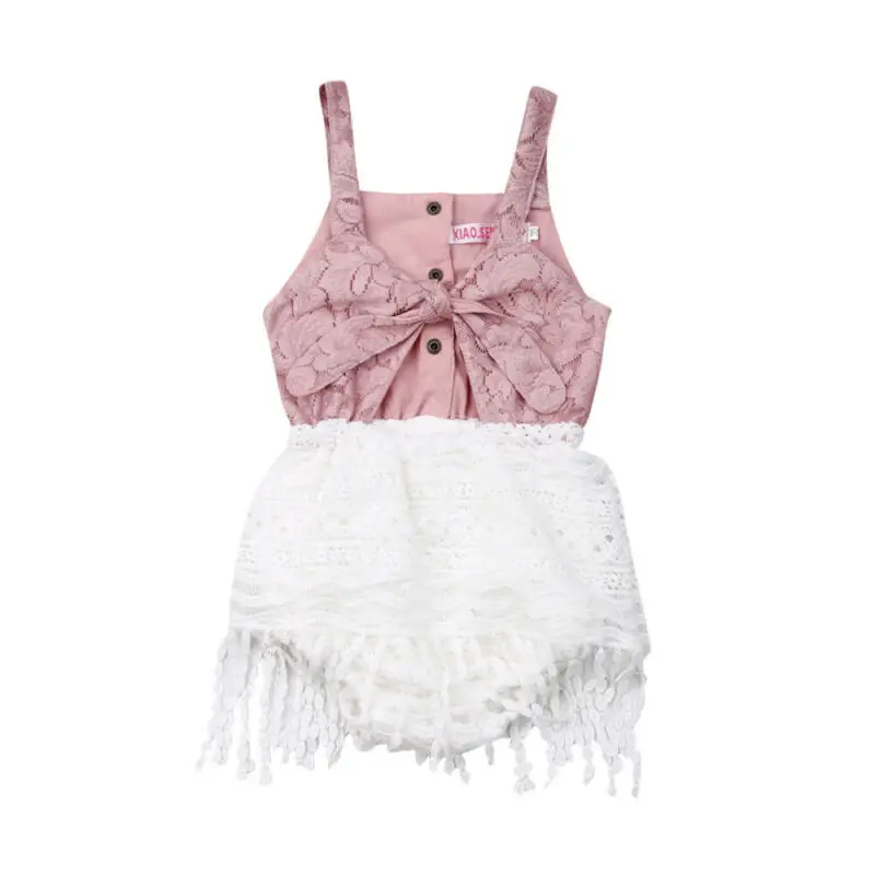 

2019 Baby Girl Tassel Patchwork Bodysuits Sweet Newborn Baby Girl Lace Tassel Bodysuit Overall Outfit Clothes For Girl 0-24M