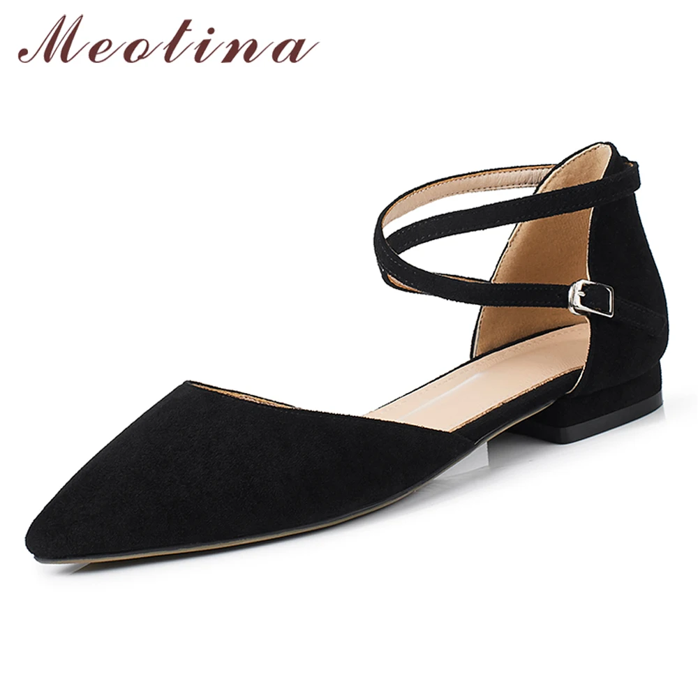 

Meotina Spring Flats Women Ankle Strap Shoes Cross tied Flat Two Piece Shoes Buckle Pointed Toe Casual Shoes Pink Big Size 33-43