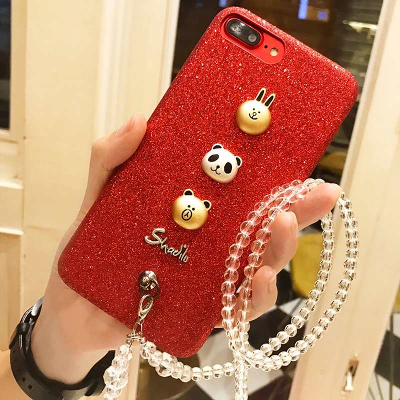 Aoweziic DIY 7plus mobile phone shell lanyard female For iphone8 X XS Euramerican brand atmosphere 6S diamond extravagant