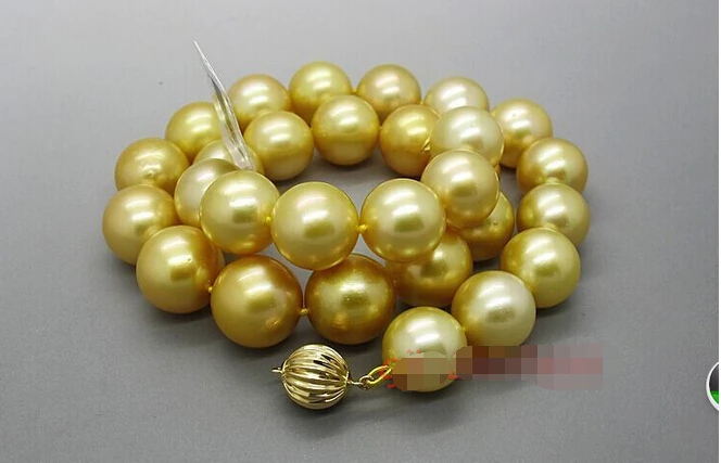 

hot sell new - HUGE 11-12 MM SOUTH SEA GENUINE YELLOW PEARL NECKLACE G14K CLASP ^^^@^Noble style Natural Fine jewe FREE SHIPPI