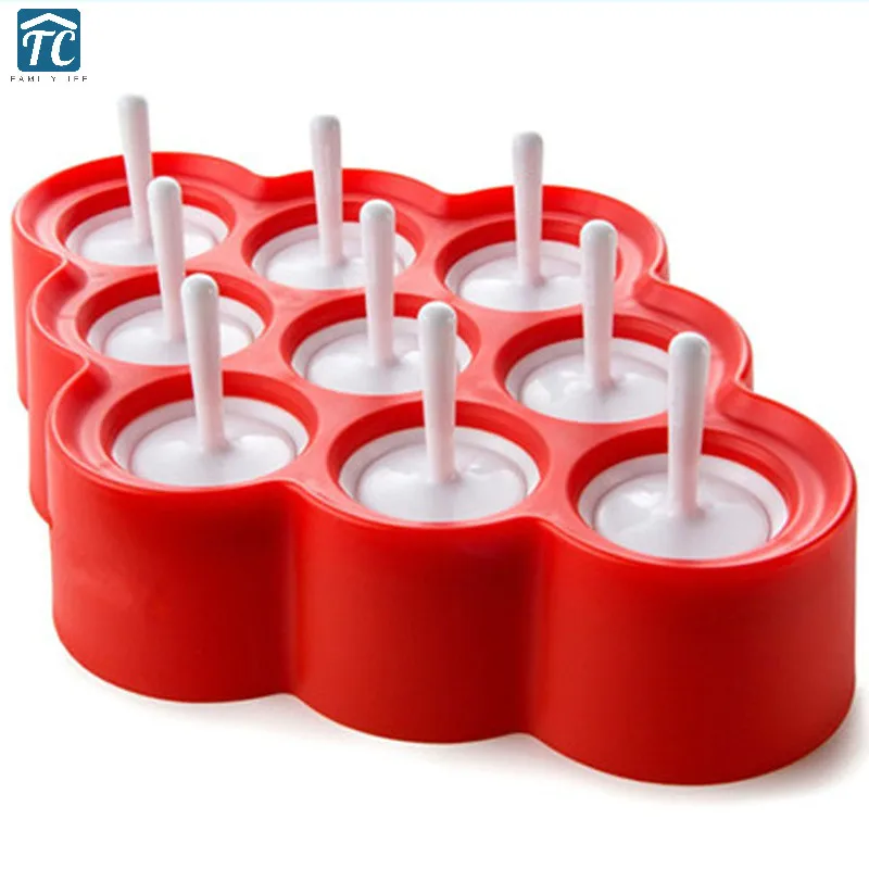 

Silicone Mini Ice Pops Mold Cream Ball Lolly Maker Popsicle Molds 9 Stickers Fruit Juice Freezer Round Silica Gel Icecream Tubs