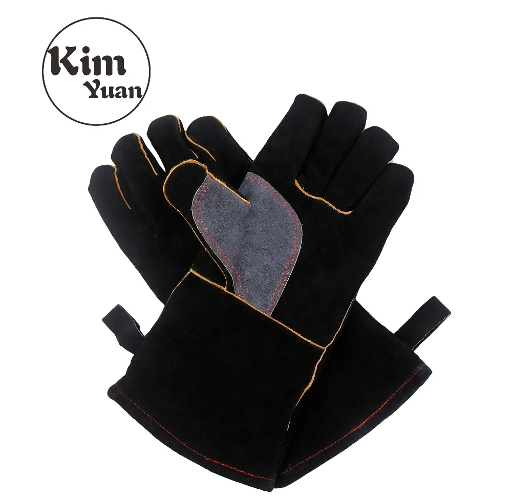 

KIM YUAN 017L Welding Gloves Heat Resistant Perfect for Welder/Cooking/Baking/Fireplace/Animal Handling/BBQ -Black-Gray 14inches