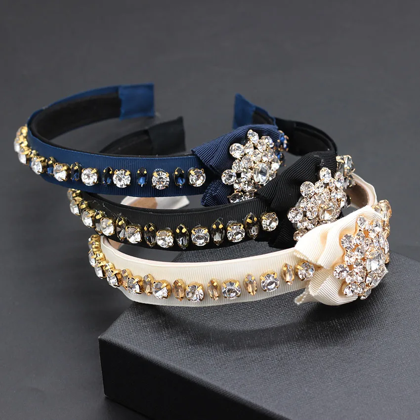 

Beautiful fashion ladies headband Baroque white rhinestone bow tassel flower headband hair band female girl hair 848