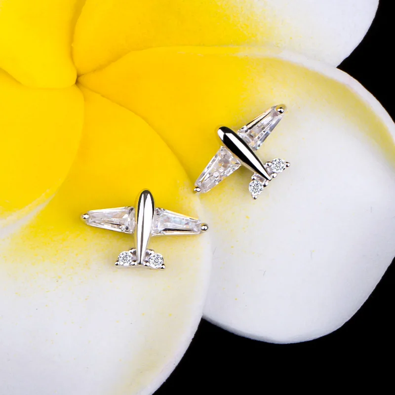 CHUKUI Stud Oorbellen Airplane Shaped Earrings Zircon Stud Earrings 925 Silver Set Pendientes Plata De Ley 925 Mujer Jade (6)