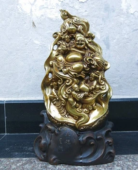

16" China bronze gild carved Buddhism five boy and happy buddha Sculpture statue gift arts crafts decoration