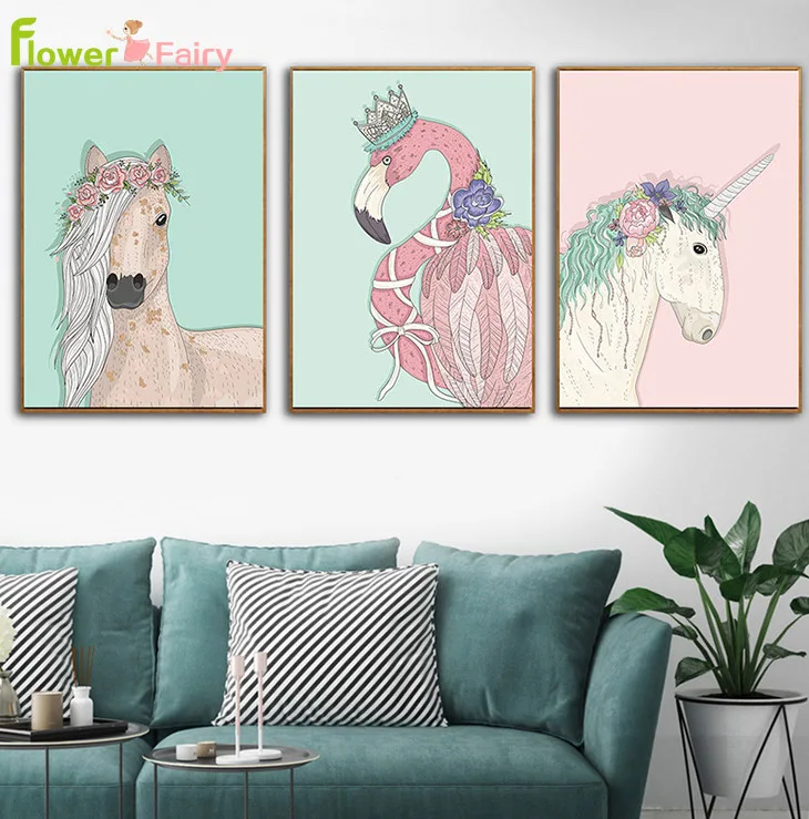 Unicorn Nordic Poster Canvas Painting Flamingo Picture Posters Flowers Living Room Wall Art Pictures Prints Home Decor Unframed
