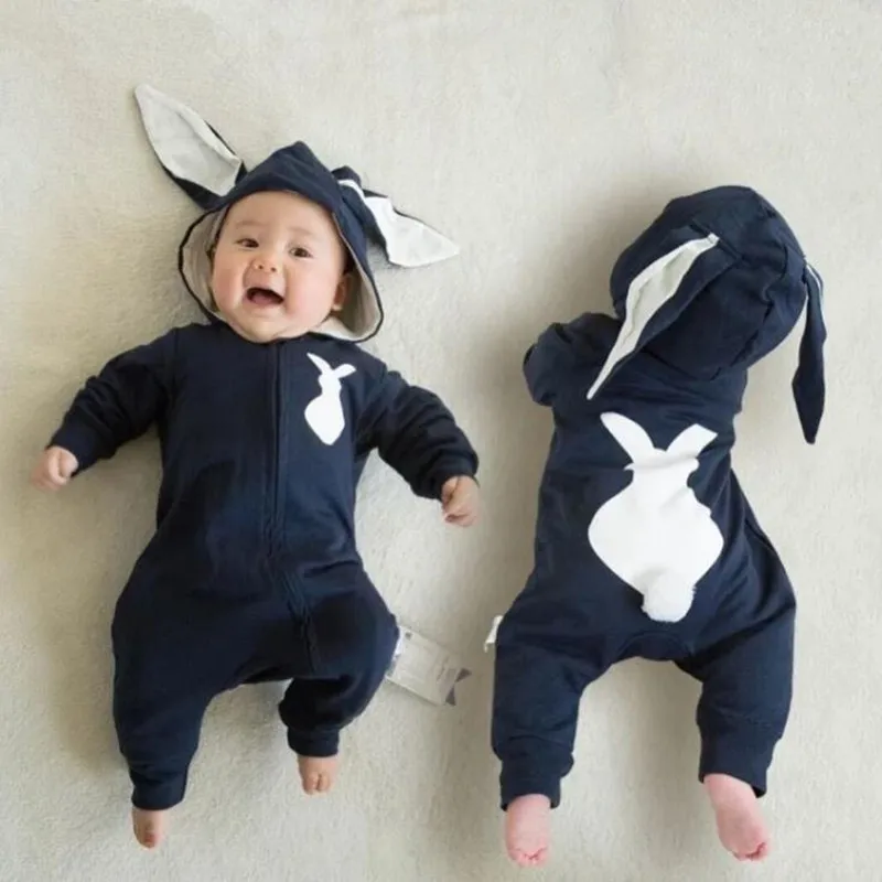 Детский хлопковый комбинезон с капюшоном и кроликом, зимний комбинезон для детей 6-24 месяцев, детский комбинезон, Одежда для новорожденных