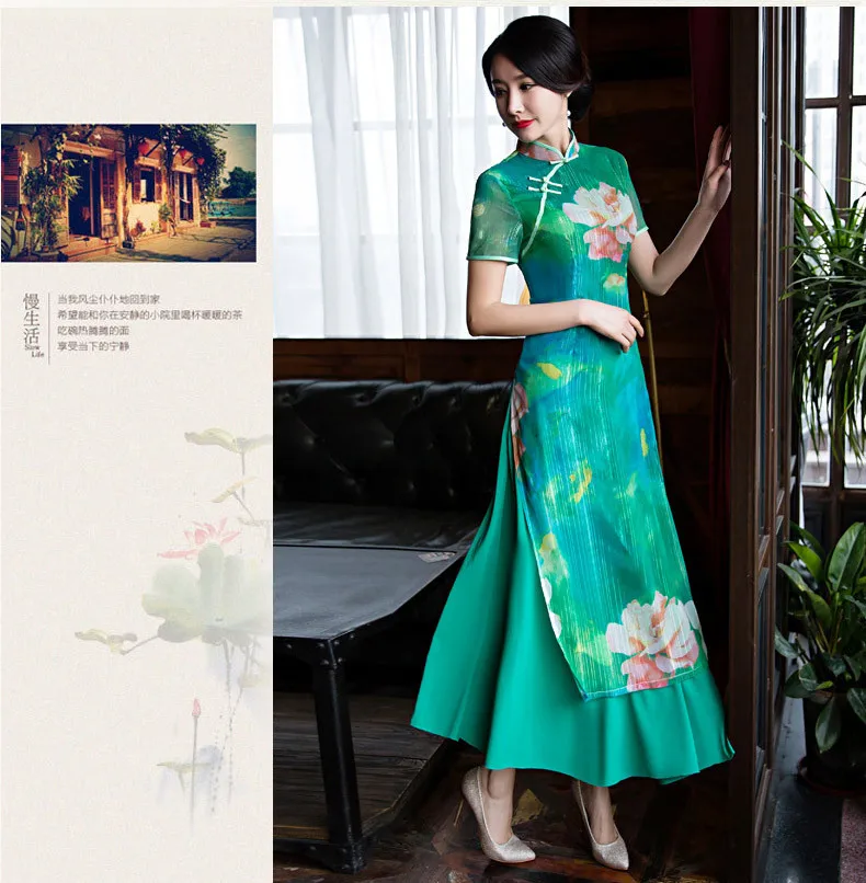Мода 2018 Вьетнам аозай стили современной Cheongsam длинное платье Qipao Китайская традиционная Платья для женщин Китай Костюмы магазине