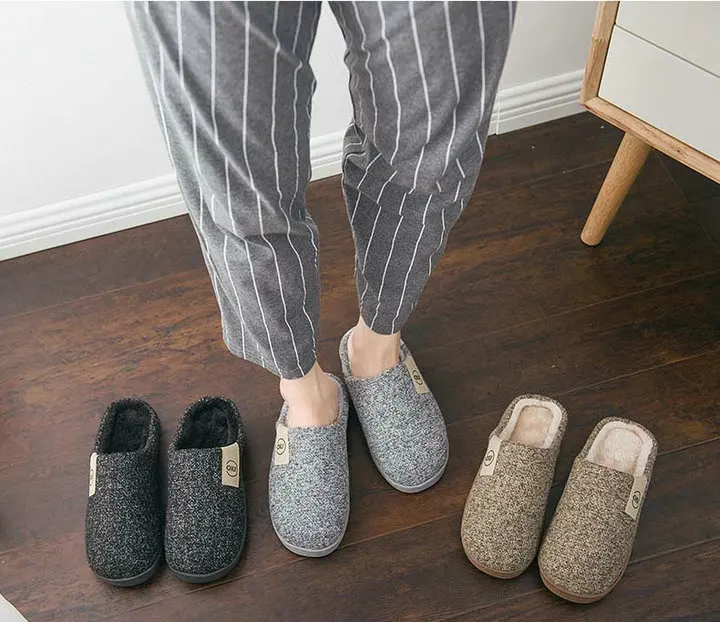 Men's Comfort Knitted Cotton Fabric  With Soft Fleece Indoor Stitching Rubber Sole Men Solid Slipper (5)