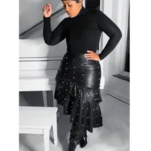 VAZN модные пикантные однотонные юбки с бисерным украшением женские Империя оборки до колена Юбки женские плиссированные нерегулярные юбки YC1673