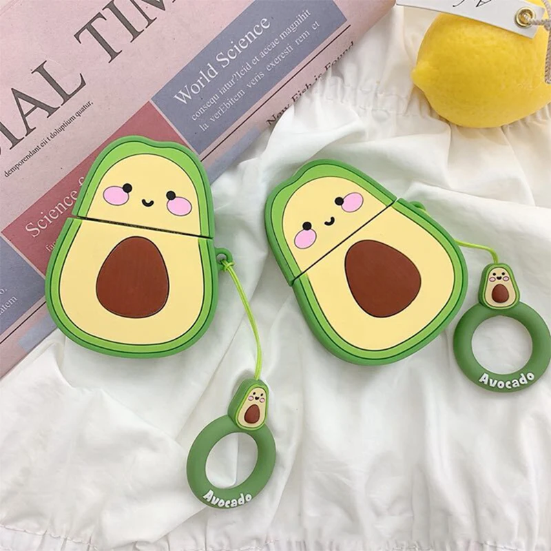 Case For Apple AirPods 2 1 Earphone Soft TPU Case For Apple Air Pods 1 2 Cute Cartoon Strawberry Avocado Peach Cover With Hooks