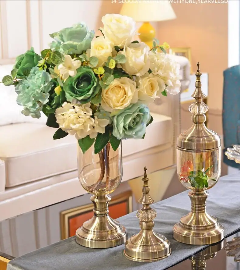 Европейская роскошная хрустальная стеклянная ваза, статуэтка для домашнего интерьера, ремесло, украшение, Современная Классическая американская Цветочная композиция