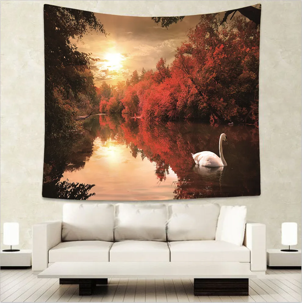 Природа Лебедь гобелен Летающий попугай настенный арт птица Стрекоза коврик с