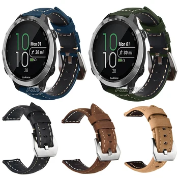 

Genuine Leather Strap Replacement Watch Band for Garmin Forerunner 645 Smart Watch Crazy Horse Classic Silver Solid Buckle band