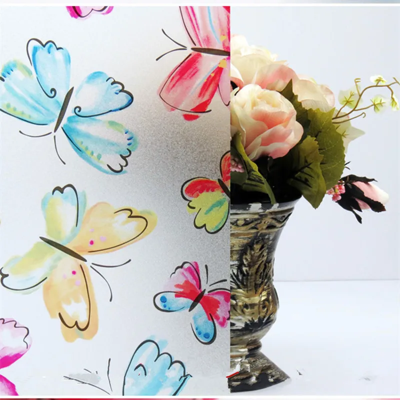 

45*100 cm Colorful butterfly flower pattern Opaque Frosted Window Films Vinyl Static Cling Self adhesive Privacy Glass Stickers