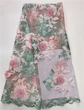 

High class wedding/party embroidery French tulle lace cloth with beads nice net lace fabric for dress PDN509(5yards/lot)