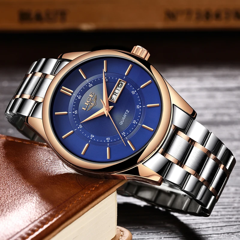 LIGE Mens Watches Top Brand Luxury Men's Military Sports Waterproof Watch Men's Stainless Steel Quartz Clock Relogio Masculino