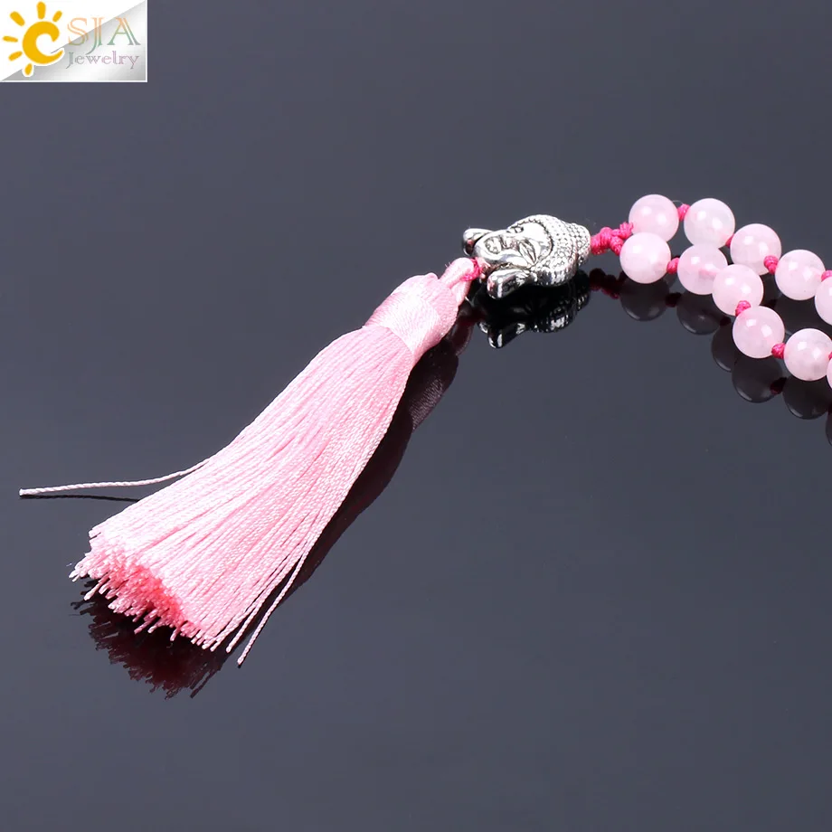 CSJA богемный натуральный камень розовый кристаллический кварц Бохо 108 колье мала для женщин энергия рейки Будда очарование кисточкой ожерелье F178