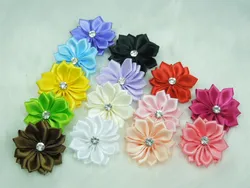 

Wholesale Hot Mini Satin Ribbon flower with Rhinestone Appliques for Brooch DIY Wedding Craft Boutique accessories 500pcs/lot