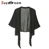 SuyaDream las mujeres blusa de seda 100% REAL de seda transparente sólida camisa blusa corta de la primavera de 2022 de sol protección sol de verano tela ► Foto 3/6