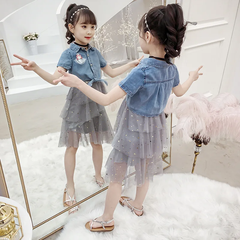 Fashion Girls Clothes Sets Summer Kids Denim Coats Top And Strap Dress Set Children Clothing Teens Girl Coats Sequin Dress Suit (13)