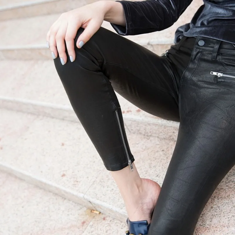 Одежда высшего качества для женщин овчины 100% натуральная кожа карандаш брюки для девочек стрейч пикантные узкие леггинсы уличная