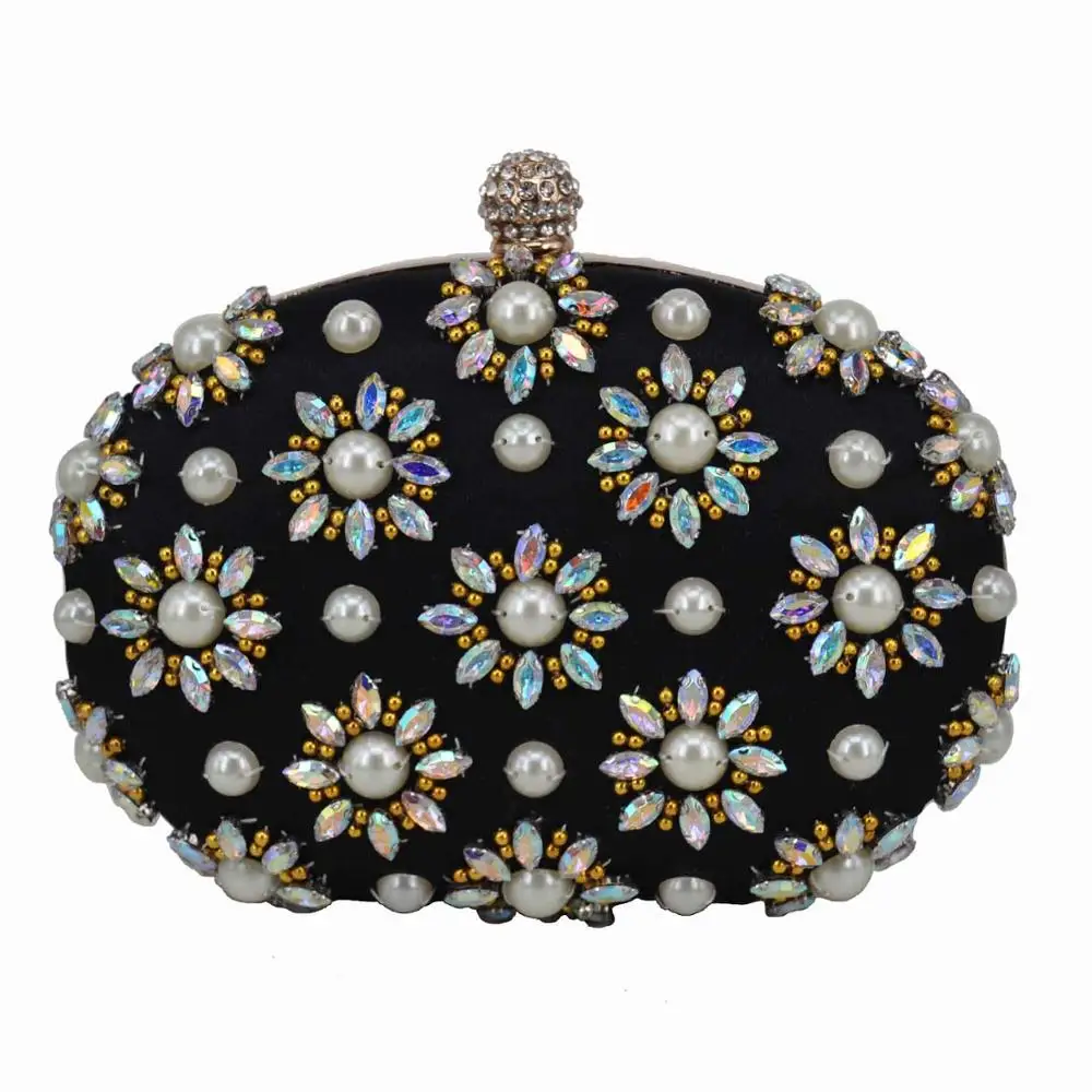 

Black Beaded bag Female Wedding Clutch Bag Pink Rhinestone Luxury Crystal Party Evening Bags egg Shape Lady Purse Chain Handbags
