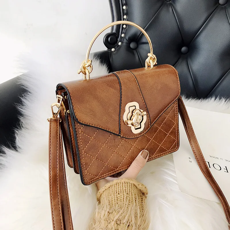 

Ladies quality handbags Metal turn clasp closure PU leather Woman crossbody shopper clutch capacity students Tote Shoulder bag