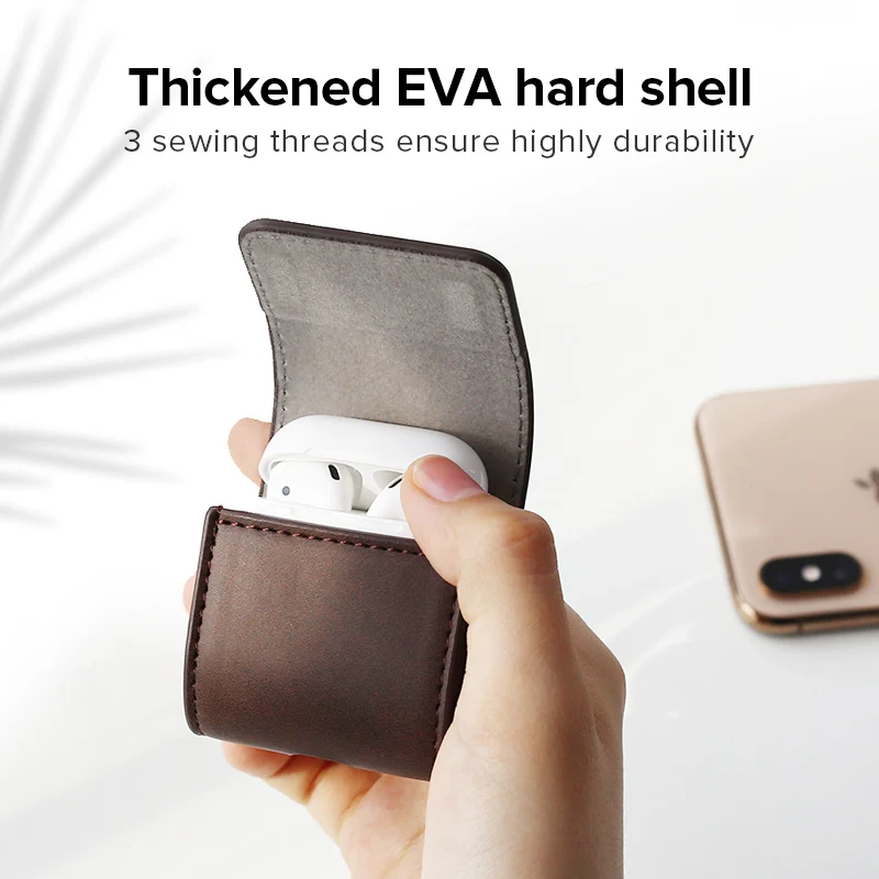 Ugreen Case For AirPods 2 1 Case Leather Earphones Accessories Anti-lost Rope Protective Headphone Cover For Apple Air Pods Case