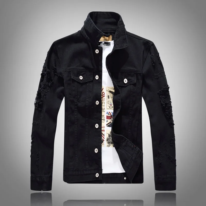 Autumn Winter Fashion Men Jacket Streetwear Punk Style Denim Destroyed Bomber Jacket Men Streetwear Hip Hop Jacket Man Coats