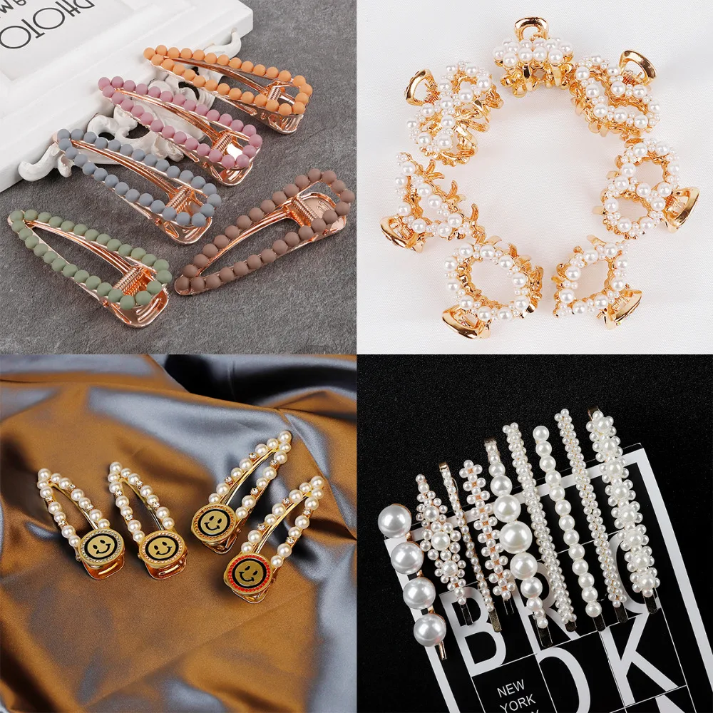 

New Fashion Women Pearl Hair Clip Snap Hair Barrette Stick Hairpin Hair Styling Accessories For Women Girls