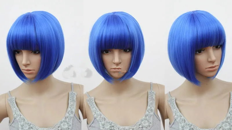 Fei-Show короткий волнистый парик плоская челка Боб синие волосы синтетические термостойкие волокна карнавальные вечерние салон костюм Cos-play шиньон