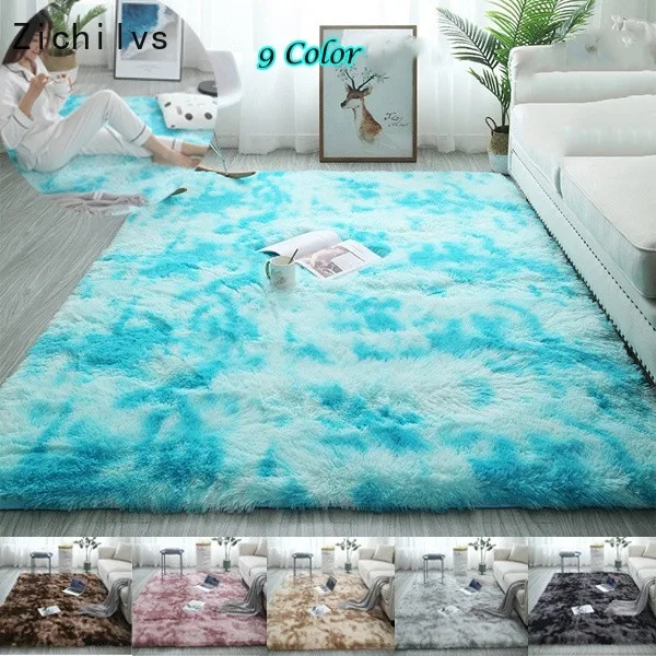 

Zichilvs Soft Tie-Dye Carpet Floor Bedroom Mat Gradient Color Fluffy Area Rug Living Room Carpet Hallway Mat Antiskid Sheepskin