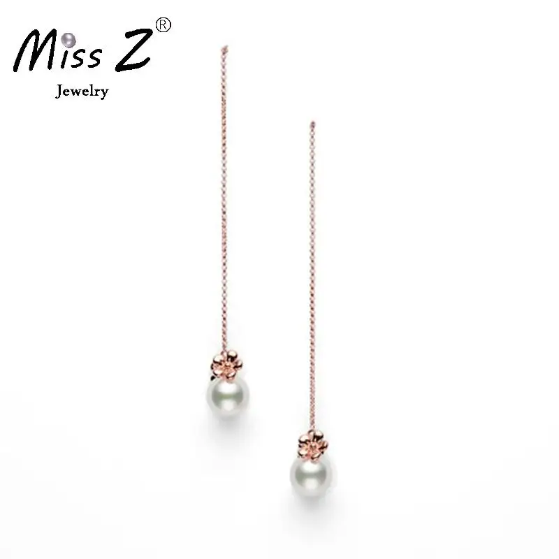 Miss Z Jewelry 4mm White Pearl Ear Wire String Dangle Earrings Long Miss Z Jewelry 4mm White Pearl Ear Wire String Dangle Earrings Long Line Sliver In Drop From